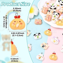 不透明樹脂ペンダント20個  プラチナメッキの鉄製ループが付いた動物の頭のチャーム  ミックスカラー  21~25x21~22x8mm  穴：2.5mm&nbsp;RESI-YW0005-60