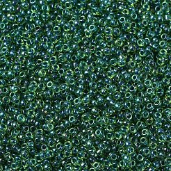MIYUKIラウンドロカイユビーズ  日本製シードビーズ  （rr332)ダークブルーの裏地付きグリーンab  11/0  2x1.3mm  穴：0.8mm  約5500個/50g&nbsp;SEED-X0054-RR0332