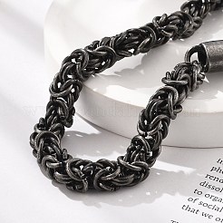 304ステンレススチールビザンチンチェーンブレスレット女性男性用  イオンプレーティング（ip）  アンティークシルバー  9-1/4インチ（23.5cm）。&nbsp;BJEW-A031-04B-AS