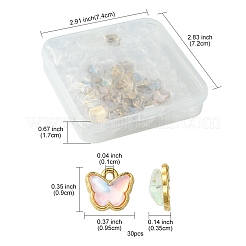 合金ガラスチャーム30個  蝶  ゴールドカラー  9x9.5x3.5mm  穴：1mm&nbsp;FIND-FS0002-79
