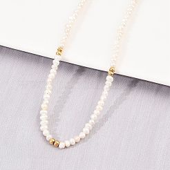 Natural Freshwater Pearl Potato & Brass Beaded Necklaces&nbsp;NJEW-D338-01G
