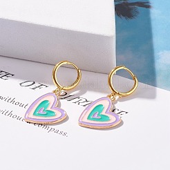 女性のためのカラフルな合金エナメルダングルフープピアス  混合形状  ミックスカラー  25~37mm  ピン：1mm&nbsp;EJEW-JE04776