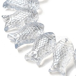 電気メッキ透明ガラスビーズ連売り  パール光沢メッキ  魚  ライトスチールブルー  8x15x5~6mm  穴：1mm  約49~50個/連  15.75インチ（40cm）&nbsp;EGLA-C007-08A