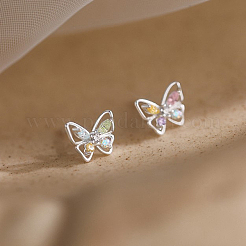 女性のための真鍮の蝶のスタッドピアス  プラチナ  7x7mm&nbsp;BUER-PW0001-005