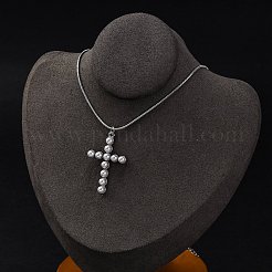 304 Stainless Steel & Plastic Pearl Cross Pendant Round Snake Chain Necklaces for Women&nbsp;STAS-Z114-20P