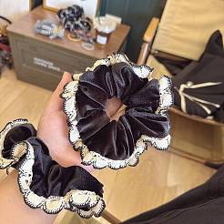 ベルベット生地のレースのヘアタイ  女の子または女性のため  女性や女の子向けのシュシュ/シュシュヘアアクセサリー  ブラック  80mm&nbsp;PW-WGCADBF-01