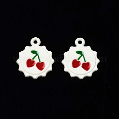 スプレープリント合金ペンダント  エナメル  カドミウムフリー＆鉛フリー  桜と太陽  ホワイト  18x15x1.5mm  穴：1.6mm&nbsp;X-ENAM-S127-032-RS