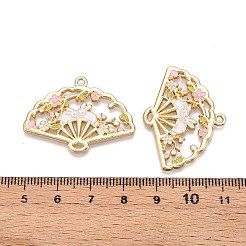 メッキ合金エナメルチャームラック  カドミウムフリー＆ニッケルフリー＆鉛フリー  ライトゴールド  ウサギのチャーム付き扇子  パールピンク  26x35x1.5mm  穴：1.6~1.8mm&nbsp;ENAM-N056-405A