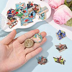 19個 19スタイル スポーツ合金エナメルペンダント  ゴールドカラー  混合図形  21~34.5x26.5~36.5x1~1.5mm  穴：1.8~2mm  1個/スタイル&nbsp;ENAM-FS0004-41