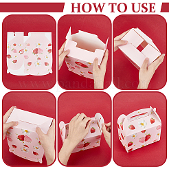 イチゴプリントの厚紙製キャンディトートボックス12個  長方形  ピンク  9.5x16x16.5cm&nbsp;CON-WH0107-70