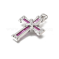 真鍮製マイクロパヴェ マゼンタキュービックジルコニアペンダント  クロスチャーム  プラチナ  38x25x3mm  穴：8x3.5mm&nbsp;CU-CBA4BAF-03P