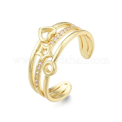 Clear Cubic Zirconia Star & Heart Open Cuff Ring&nbsp;RJEW-G261-02G