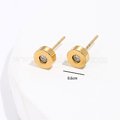 フラットラウンド201ステンレススチールスタッドピアス  ラインストーン付き  ゴールドカラー  6mm&nbsp;TL9251