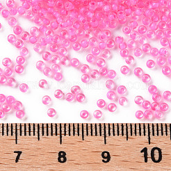 11/0 FGBグレードAラウンドガラスシードビーズ  透明インサイドカラー  ショッキングピンク  2.3x1.5mm  穴：1mm  約48500個/ポンド&nbsp;SEED-N001-D-206
