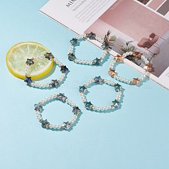 女性のためのガラスパール＆スタービーズストレッチブレスレット  ミックスカラー  内径：2インチ（5.2~5.4cm）&nbsp;BJEW-JB08389