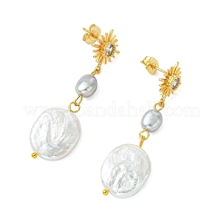 Natural Pearl & Brass Cubic Zirconia Stud Dangle Earrings&nbsp;EJEW-JE07264