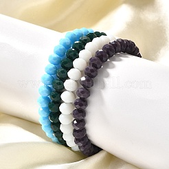 Faceted Opaque Solid Color Crystal Glass Rondelle Beads Stretch Bracelets&nbsp;BJEW-F072-M