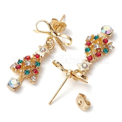 合金ラインストーンクリスマスツリースタッドイヤリング  真鍮製スタッドピアス  ゴールドカラー  33x15mm&nbsp;EJEW-TA00444