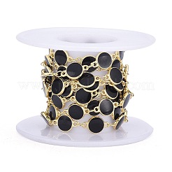Handmade Alloy Enamel Flat Round Link Chains&nbsp;ENAM-F138-03D-RS