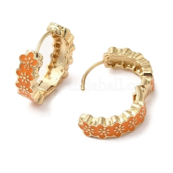 花柄のゴールド真鍮製フープピアス  エナメル  オレンジ  19x6mm&nbsp;EJEW-L268-015G-05