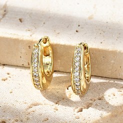 オーバル真鍮マイクロパヴェクリアキュービックジルコニアフープピアス  鉛フリー＆カドミウムフリー  長持ちメッキ  18KGP本金メッキ  15.5x15x4.5mm&nbsp;EJEW-D311-133G