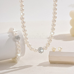 Imitation Pearl Round Beaded Necklaces & Stud Earrings & Bracelets Sets for Women&nbsp;FS-WGA1038-01