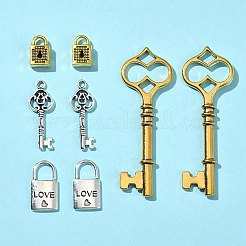 8個 4スタイル チベットスタイル 合金スケルトンキーロックペンダント  アンティークシルバー＆ゴールデン  18~60x8~21x5mm  穴：2.5~5mm  2個/スタイル&nbsp;FIND-FS0002-11