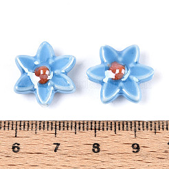手作り陶器ビーズ連売り  花  パールカラーの  ディープスカイブルー  16.5~17x15.5~16x6.5~7mm  穴：1.5mm  約20個/連  12.99インチ（33cm）&nbsp;PORC-N008-10B