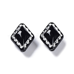 不透明なアクリルビーズ  ライン入り  菱形  ブラック  18x14x9.5mm  穴：1.5mm&nbsp;X-OACR-G016-10