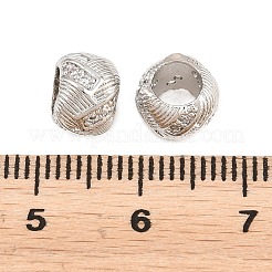 真鍮マイクロペーブクリアキュービックジルコニアヨーロッパビーズ  長持ちメッキ  ラックめっき  鉛フリー＆カドミウムフリー  ラウンド  大穴ビーズ  プラチナ  13x9mm  穴：8mm&nbsp;KK-B186-23P