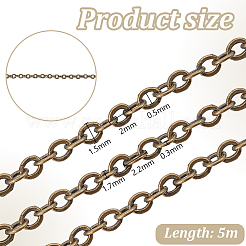 5 Yard Brass Cable Chains Cable Chain Size 2x1.5x0.5mm Antique Bronze Jewelry Making Chain&nbsp;CHC-PH0001-13AB-FF