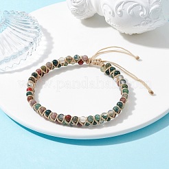 Natural Indian Agate Round Braided Bead Bracelets&nbsp;BJEW-JB09840-01