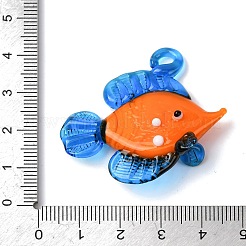 手作りランプワークペンダント  魚のチャーム  サンゴ  37~38x41~44x11mm  穴：3x4mm&nbsp;LAMP-I031-01B