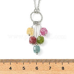 Natural Multicolor Tourmaline Faceted Cube Beaded Tassel Pendant 304 Stainless Steel Satellite Chain Necklaces for Women&nbsp;NJEW-JN06448-01