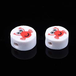夏のスタイルの手作りポリマークレイビーズ  海をテーマにしたフラットラウンド  ミックスカラー  9.5~10x4.5mm  穴：1.8mm&nbsp;X-CLAY-N007-005