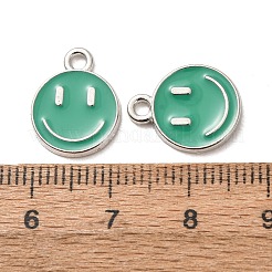 合金エナメルチャーム  笑顔とフラットラウンド  プラチナ  薄緑  14.5x12x1.5mm  穴：1.8mm&nbsp;ENAM-YW0006-03L