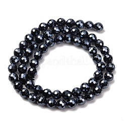 電気メッキ天然石瑪瑙ビーズ連売り  ラウンド  多面カット  パール光沢メッキ  ブラック  6~6.5mm  穴：0.8~1mm  約63~65個/連  15''~15.24''（38.1~38.7センチメートル）&nbsp;G-B191-A07-6mm-18