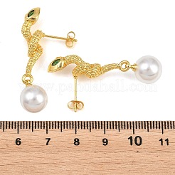 Snake Brass Micro Pave Cubic Zirconia Stud Earrings&nbsp;EJEW-K249-13G