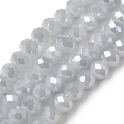 電気メッキガラスビーズセット  パール光沢メッキ  多面カット  ロンデル  ホワイトスモーク  6x4.5~5mm  穴：1mm  約85~88個/連  16.1~16.5インチ（41~42cm）&nbsp;GLAA-K027-PL-A08-A