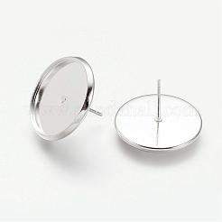 ブラスイヤースタッドセッティング  銀色のメッキ  サイズ：約12mm長  トレイ：直径18mm  16mm内径  厚さ2.3mm&nbsp;KK-Q004-S