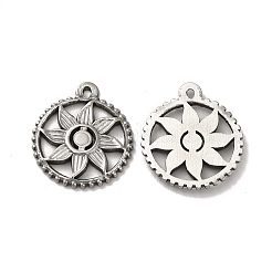 変色しない304ステンレススチールペンダント  フラットラウンド、サンチャーム付き  ステンレス鋼色  21x18x2mm  穴：1mm&nbsp;STAS-Q001-18P