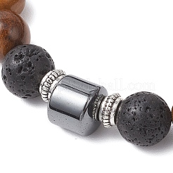Natural Moss Agate & Lava Rock & Garnet & Tiger Eye & Non-Magnetic Synthetic Hematite Round Beads Stretch Bracelets for Men&nbsp;BJEW-JB11942