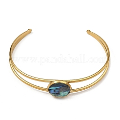 304 Stainless Steel & Natural Paua Shell Cuff Bangles for Women&nbsp;BJEW-JB14122-02