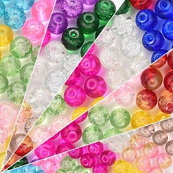スプレーペイントクラックルガラスビーズ  ラウンド  ミックスカラー  8mm  穴：1.3~1.6mm  約50PCS /カラー  24色  1200個/箱&nbsp;CCG-YW0001-02-8mm