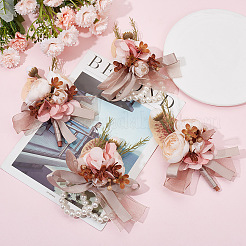 6Pcs 2 Styles Silk Cloth Imitation Rose Boutonniere & Wrist Corsage&nbsp;AJEW-GO0001-30