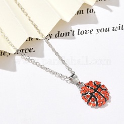 Zinc Alloy Hyacinth Rhinestone Sport Ball Pendant Cable Chain Necklaces&nbsp;LS-NJEW-U024-01P-03