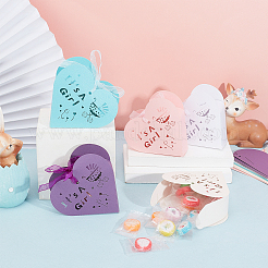 30色の紙製キャンディボックス5個  リボン付き  結婚式のブライダルシャワーのベビーシャワーの誕生日パーティーの装飾のため  ハート  ミックスカラー  9.5x9.5x3cm  6個/カラー&nbsp;CON-PH0002-32