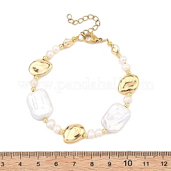 Natural Baroque Pearl Keshi Pearl & Brass Beaded Bracelets for Women&nbsp;BJEW-JB13799