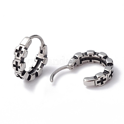 316 Stainless Steel Cross Hoop Earrings for Men Women&nbsp;EJEW-C045-06