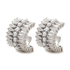C-Shaped Brass Micro Pave Clear Cubic Zirconia Cuff Earrings&nbsp;EJEW-Z111-02P